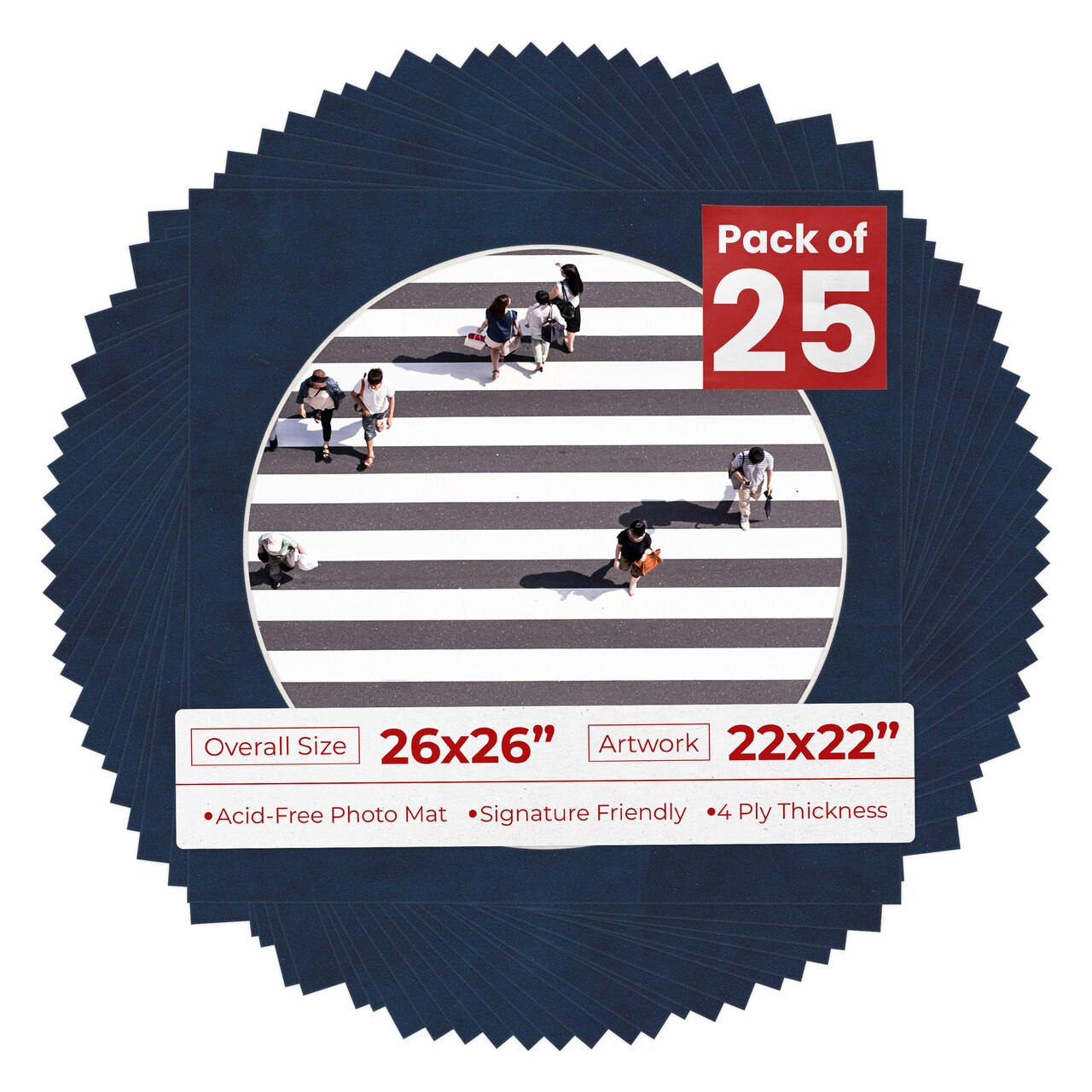 Navy Suede Mat Board for 26x26 Frames - Circle Opening for 22x22 Photos